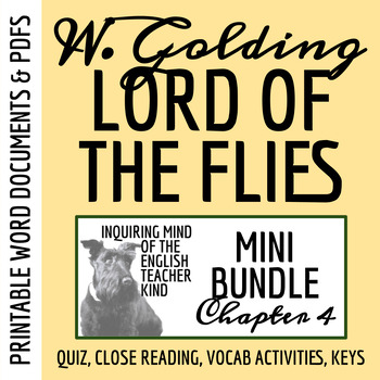 Lord of the Flies Chapter 4 Quiz, Close Reading, and Vocabulary Games Bundle