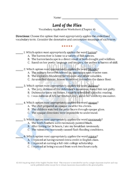 Lord of the Flies Chapter 4 Vocabulary Development Games and Activities