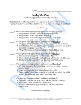 Lord of the Flies Chapter 4 Vocabulary Development Games and Activities