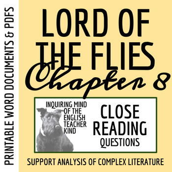 Preview of Lord of the Flies Chapter 8 Close Reading Analysis Worksheet - Printable