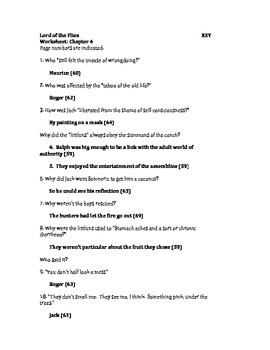 Lord Of The Flies Chapter Questions And Answer Key By The English
