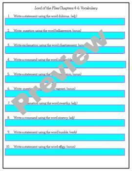 Lord of the Flies Chapter 4 Vocabulary Development Games and Activities