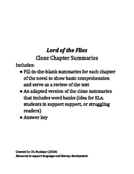 Preview of Lord of the Flies: Cloze Chapter Summaries