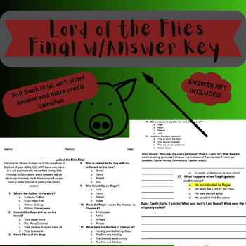 Preview of Lord of the Flies Final with Answer Key