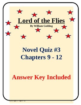 Preview of Lord of the Flies Novel Study Quiz Chapters 9 - 12 with answer key