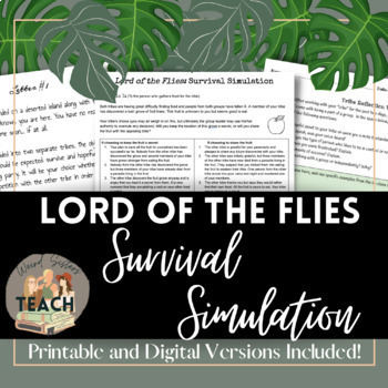 Preview of Lord of the Flies Survival Simulation Introduction Activity