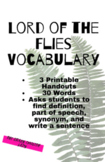 Lord of the Flies Vocabulary Handouts Editable/Google Docs