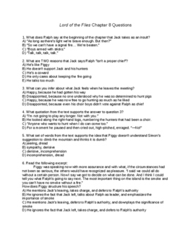 Preview of Lord of the Flies Chapter 8 Questions