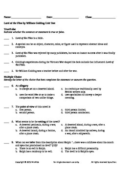 Lord of the Flies by William Golding Unit Test by MrsNick | TPT