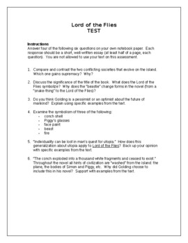 lord of the flies sample essay questions