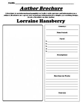 Preview of Lorraine Hansberry "Author Brochure" WebQuest & Worksheet