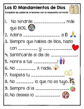 Los 10 Mandamientos Worksheets (Español) by School Counselor SEL