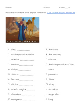 Preview of Los 3 Reyes Magos Movie Link + VOCAB Wkst Jan. 6th (Three Kings Day/Epiphany)