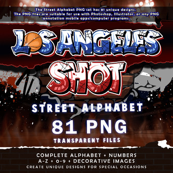 Preview of Los Angeles Shot Graffiti Street Alphabet Font, 81 PNG Transparent Files