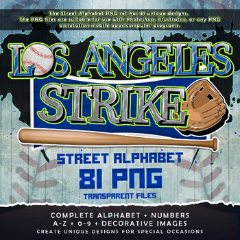 Preview of Los Angeles Strike Graffiti Alphabet Font, 81 PNG Transparent Files