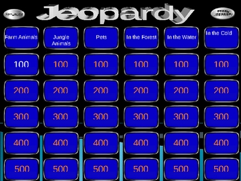 Preview of Los Animales/  Spanish Jeopardy Game about Animals
