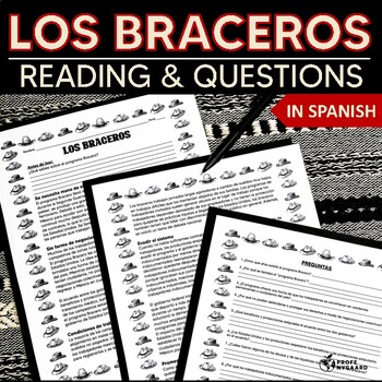 Preview of Los Braceros Printable Reading & Questions in Spanish