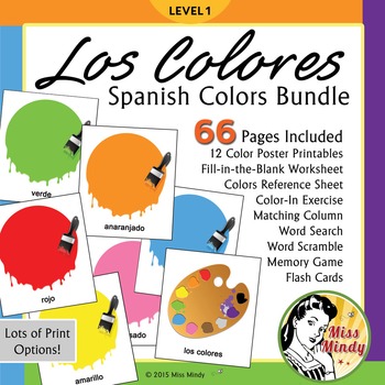 Preview of Spanish Colors Bundle: Los Colores Posters, Worksheets, Flash Cards, Memory Game