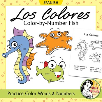Preview of Los Colores - Spanish Colors Color by Number Worksheets / Coloring Pages