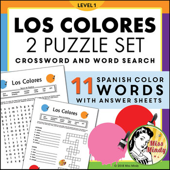 Preview of Spanish Colors (Los Colores) Crossword & Word Search Puzzle Worksheets