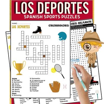 Preview of Los Deportes Spanish Sports Puzzles Fun Worksheets ,Word Search & Crosswords