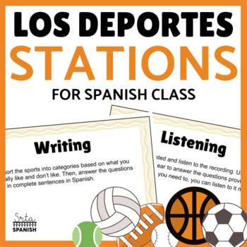 Preview of Los Deportes Spanish Sports Vocabulary Review Stations and Practice Activities