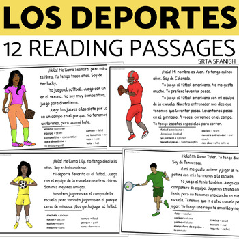 Preview of Los Deportes Spanish Sports Vocabulary Reading Comprehension and Activities