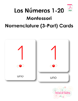 Preview of Los Números 1-20 - Numbers 1-20 Nomenclature (3-Part) Cards (Spanish)