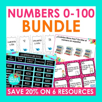 Preview of Numbers 0 - 100 in Spanish BUNDLE Spanish Games Activities Task Cards