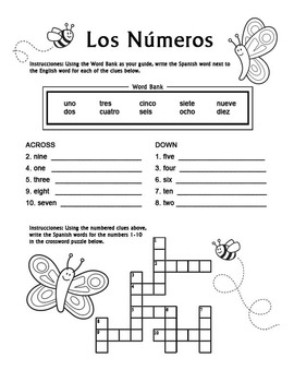 los numeros spanish numbers 1 10 crossword puzzle worksheet by miss mindy