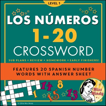 Preview of Los Numeros - Spanish Numbers 1-20 Crossword Puzzle Worksheet
