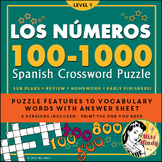 Los Numeros - Spanish Numbers 100-1000 Crossword Puzzle Worksheet