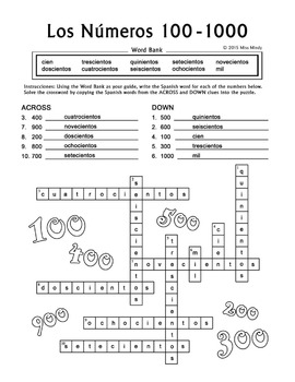 Los Numeros Spanish Numbers Puzzle Bundle 1 1000 Crossword