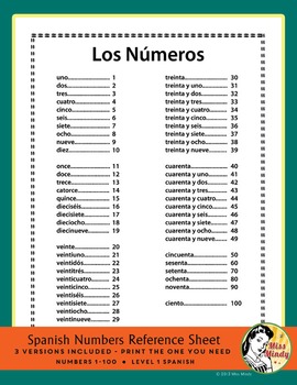 los numeros spanish numbers 1 100 reference sheet by miss