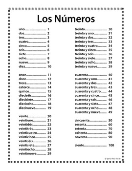 los numeros spanish numbers 1 100 reference sheet by miss mindy tpt