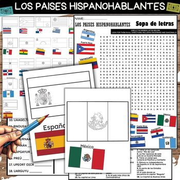 Preview of Los Paises Hispanohablantes FUN Worksheets PUZZLE & 21 Flags Coloring Sheets
