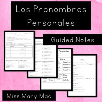 Preview of Los Pronombres Personales  - Subject Pronouns - Guided Notes
