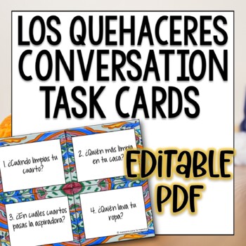 Preview of Los Quehaceres Conversation Task Cards for Chores in Spanish