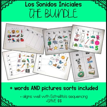 Preview of Beginning Sounds Printable Worksheets in Spanish - BUNDLE