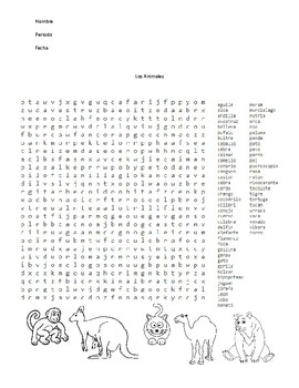 Preview of Los animales sopa de letras - word search