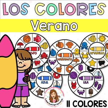 Preview of Los colores de verano / Summer rainbow colors Spanish. Math Centers. Preschool