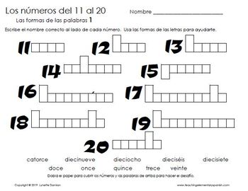 los numeros 11 20 worksheets to practice numbers in spanish
