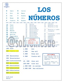 Preview of Los números en Español - The numbers in Spanish