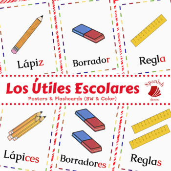 Los útiles escolares - 40Posters BW&C- 40Flashcards - Worksheets ...