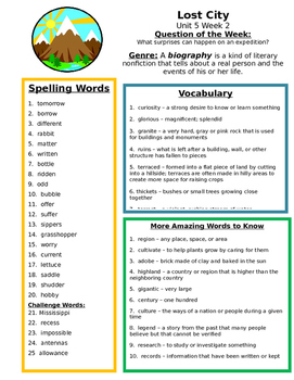 Preview of Lost City  Reading Street 4th Grade Unit 5 centers group work aid