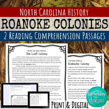 Preview of Lost Colony of Roanoke 2 Reading Comprehension Passages PRINT and DIGITAL