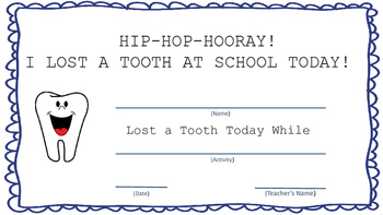 Preview of Lost a Tooth Certificate