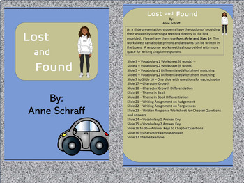 Preview of Lost and Found Bluford Series | Vocabulary, Chapter Questions, & Writing Prompt