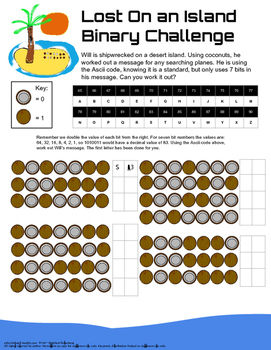 Preview of Lost on an Island Binary Challenge Worksheet