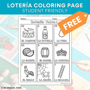 Preview of Loteria Spanish Bingo Game - Mexican Lotería Coloring Sheets - Kid Friendly